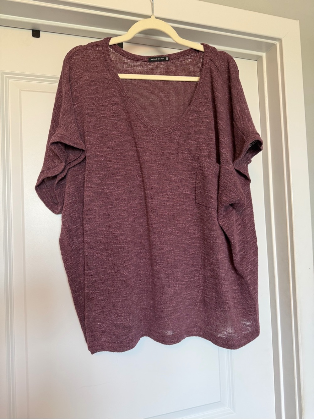 Staccato Plum Mauve Oversized V Neck Pocket Knit Top 3X